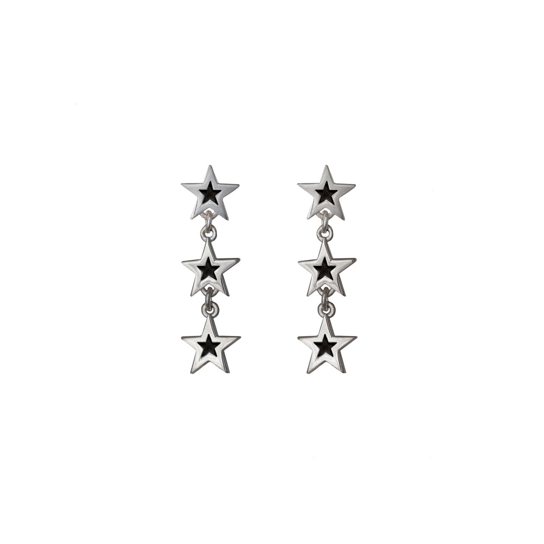 Edge Only Megastar 3 Star Drop Earrings in sterling silver black star