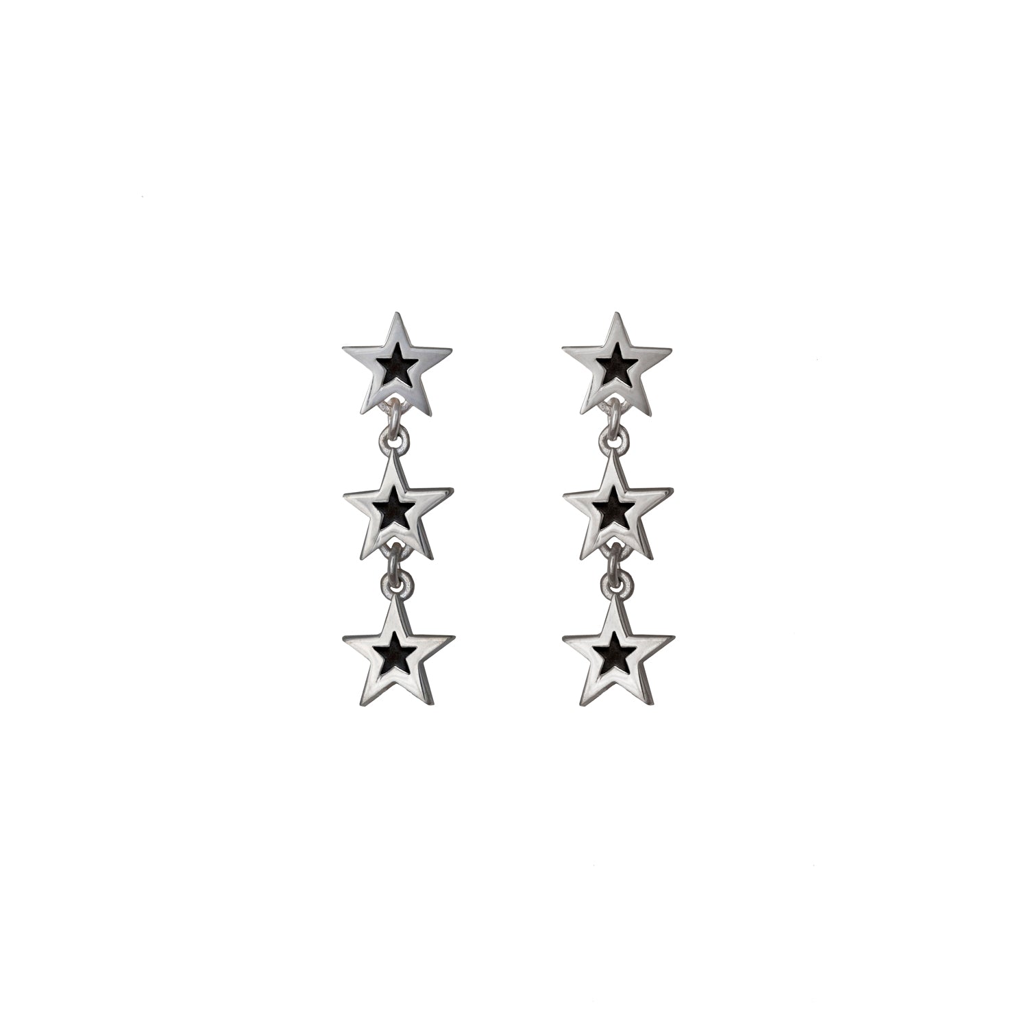 Edge Only Megastar 3 Star Drop Earrings in sterling silver black star