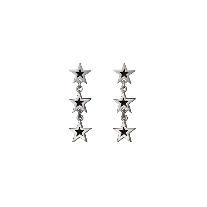 Edge Only Megastar 3 Star Drop Earrings in sterling silver black star