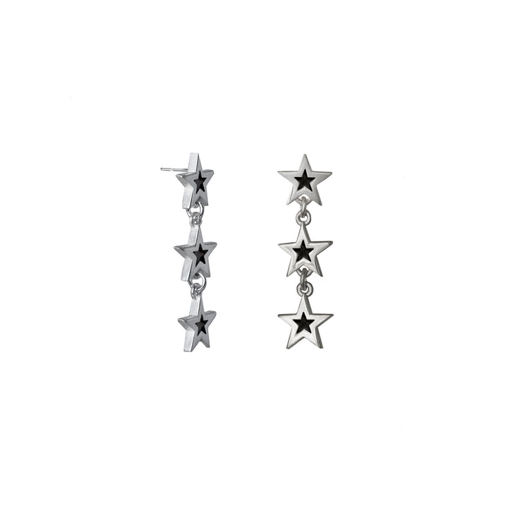 Edge Only Megastar 3 Star Drop Earrings in sterling silver black star