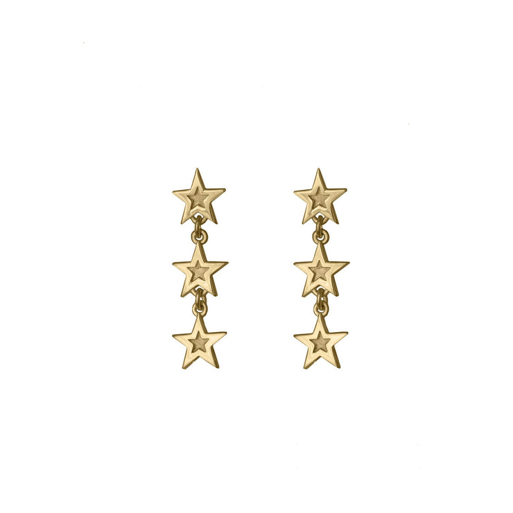 Edge Only Megastar 3 Star Drop Earrings in 18ct gold vermeil