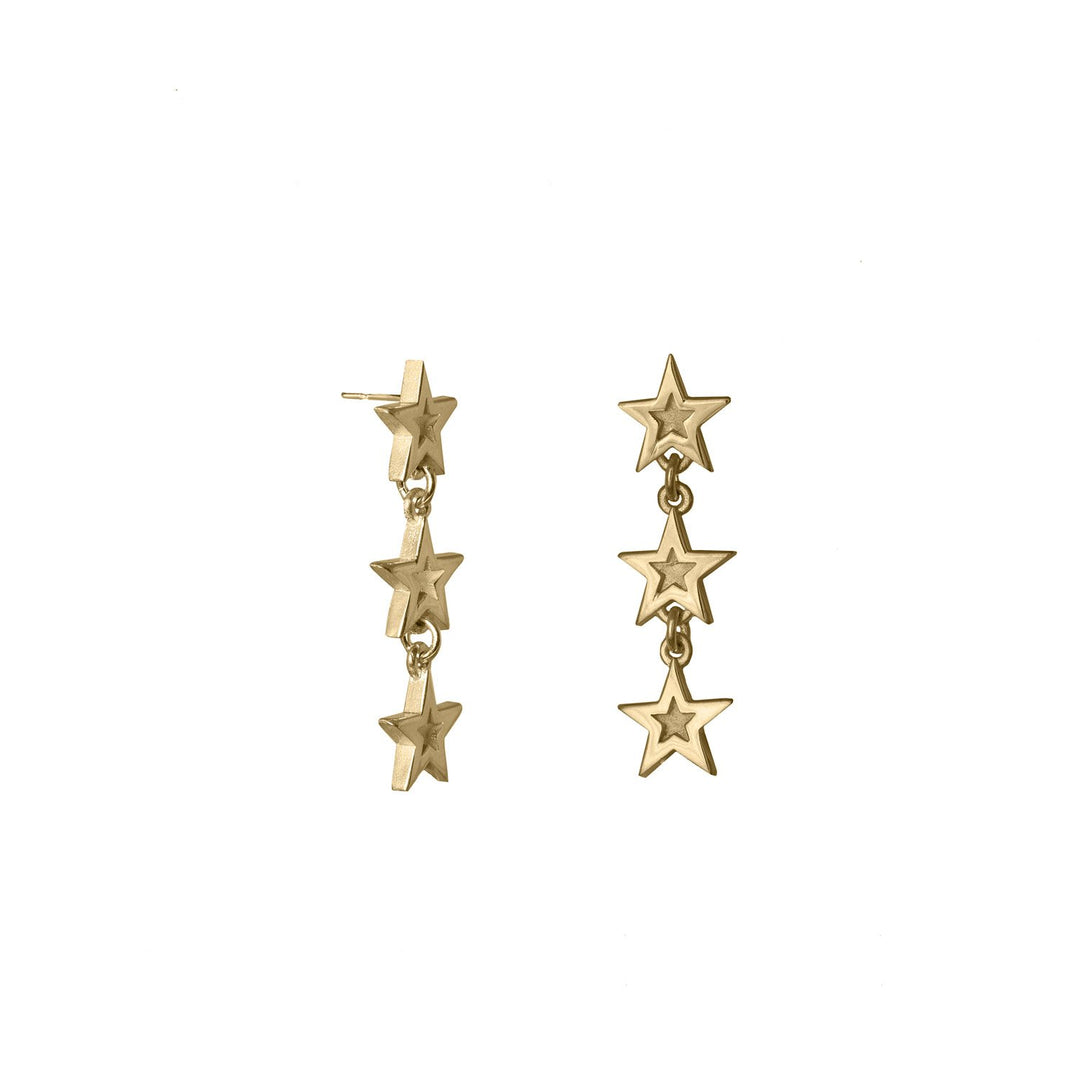 Edge Only Megastar 3 Star Drop Earrings in 18ct gold vermeil