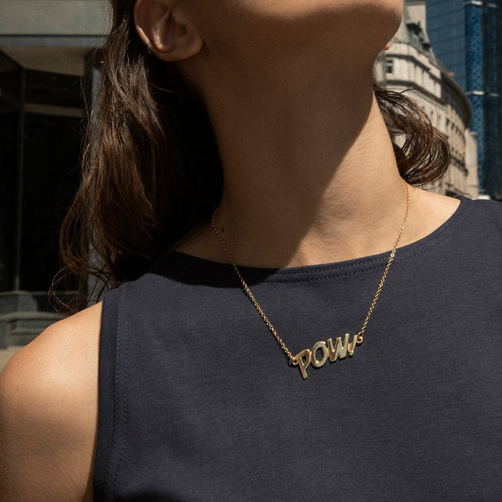 Edge Only POW Letters Necklace in 18ct gold vermeil