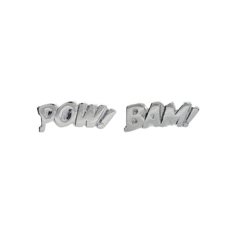 Edge Only Pow and Bam Letters Earrings in Sterling Silver
