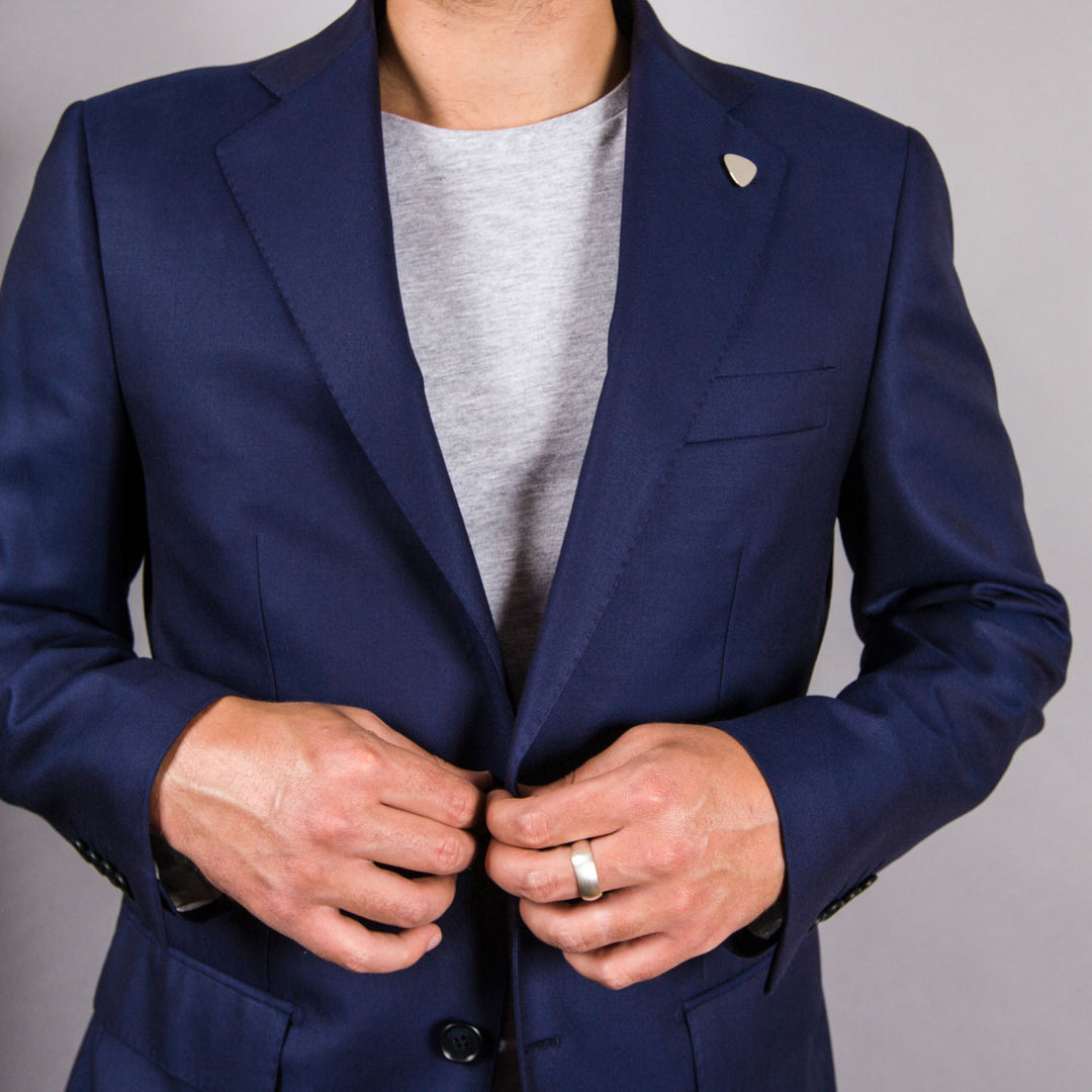 Plectrum Lapel Pin and Flat Matt Ring in Sterling Silver