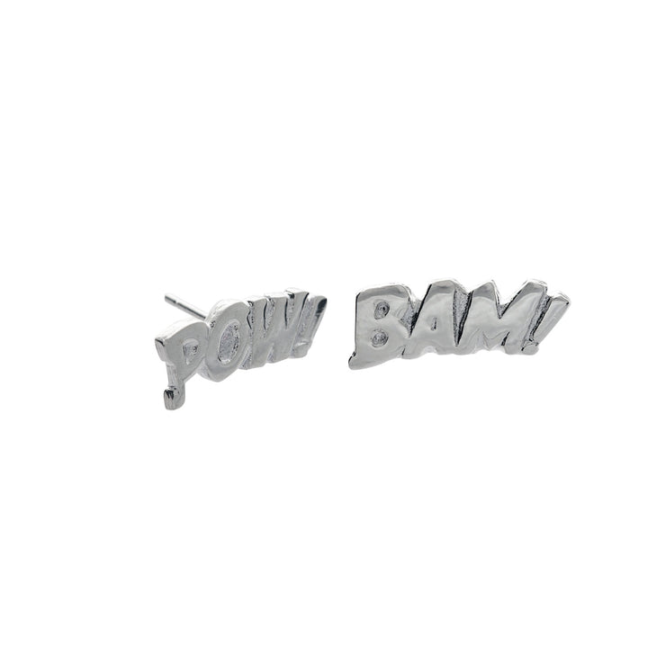 Edge Only Pow and Bam Letters Earrings in Sterling Silver