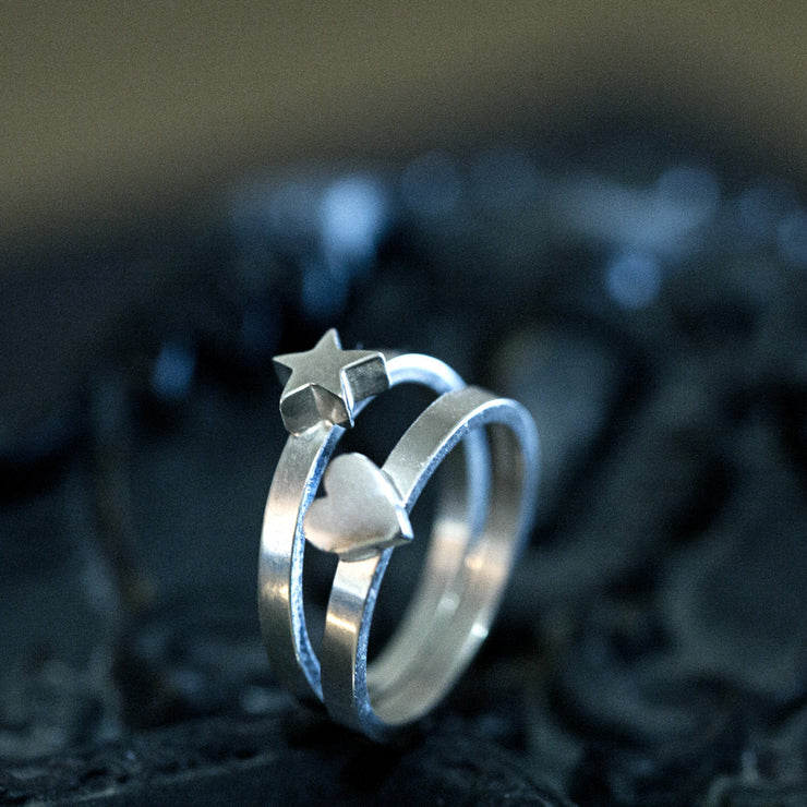 Sterling silver star and heart stacking rings